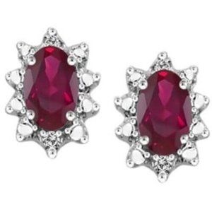 0.52 CTW Genuine Ruby Gemstone Accent White Diamond Earring In Gold Over Silver